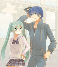 kaito hentai albums userpics bad blue eyes hair bowtie green hand hip hatsune miku kaito long skirt sweater vest twintails tyanpon vocaloid hentai categorized wallpapers galleries