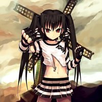 twintails hentai black hair choker fingerless gloves flat chest highres kooh loli midiman midriff pangya red eyes skirt skull down twintails unzipped vip quality windmill zipper