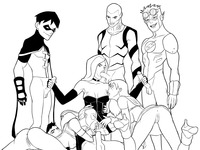 young justice hentai dcf aqualad artemis batman black canary kid flash miss martian poopy robin superboy young justice
